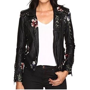 Embroidered Black Leather Jacket